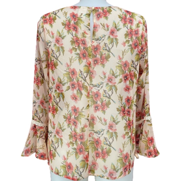 DISNEY SNOW WHITE LC LAUREN CONRAD Top Blouse Floral Peasant Boho Pink Size S XL - Picture 5 of 8